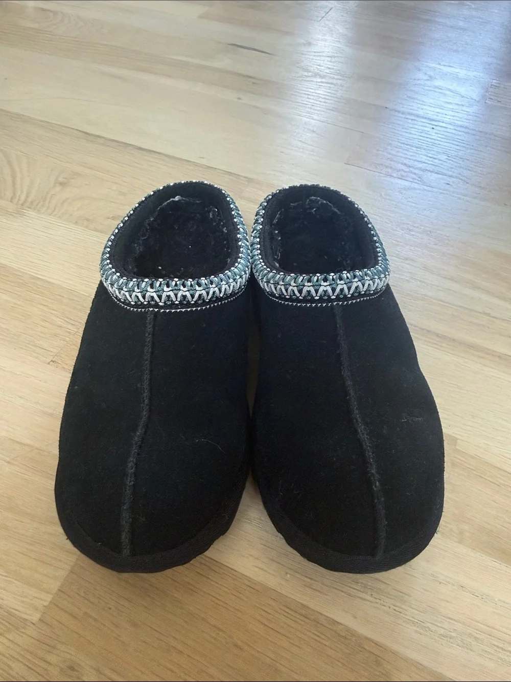 UGG Black Suede Slip-On Clog with Braided Collar
